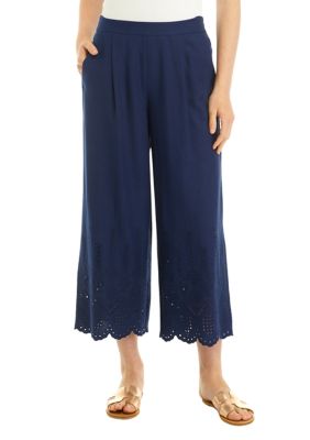 PHILOSOPHY BY REPUBLIC Women's Scallop Hem Wide Leg Pants, Navy Blue, XS