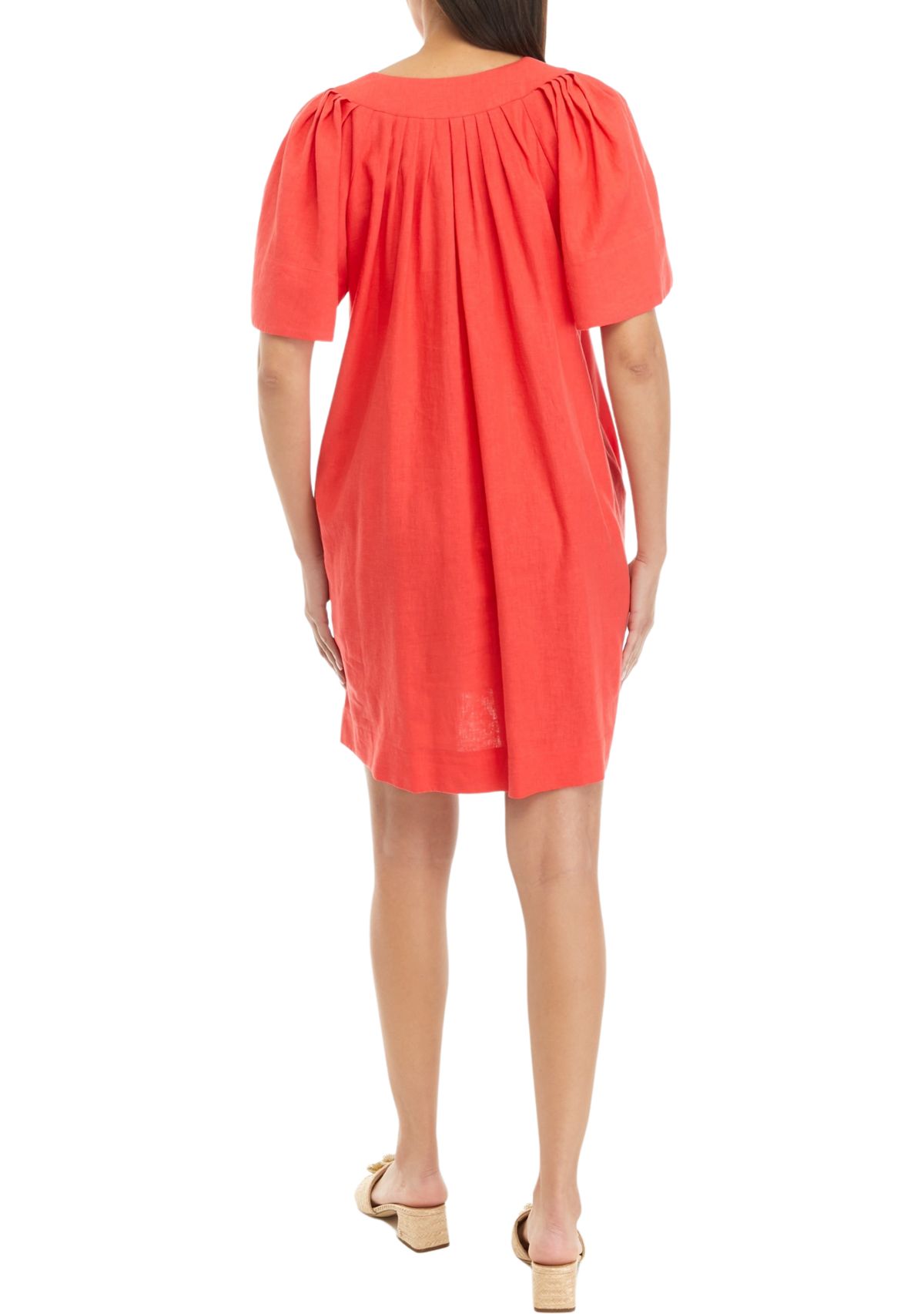 Womens Split Neck Flare Sleeve Linen Dress