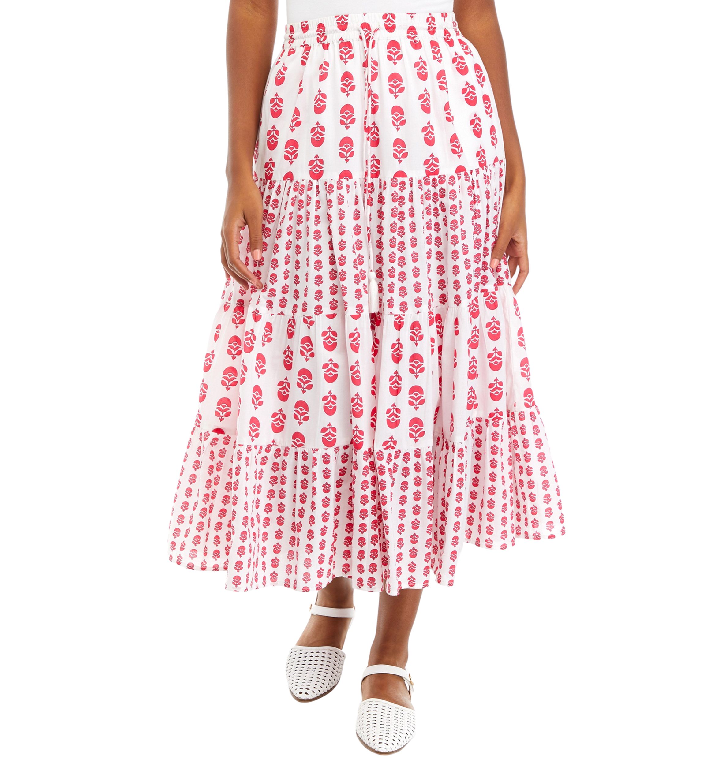 Womens Mixed Print Midi Skirt 