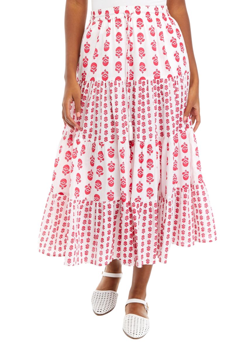 Womens Mixed Print Midi Skirt 