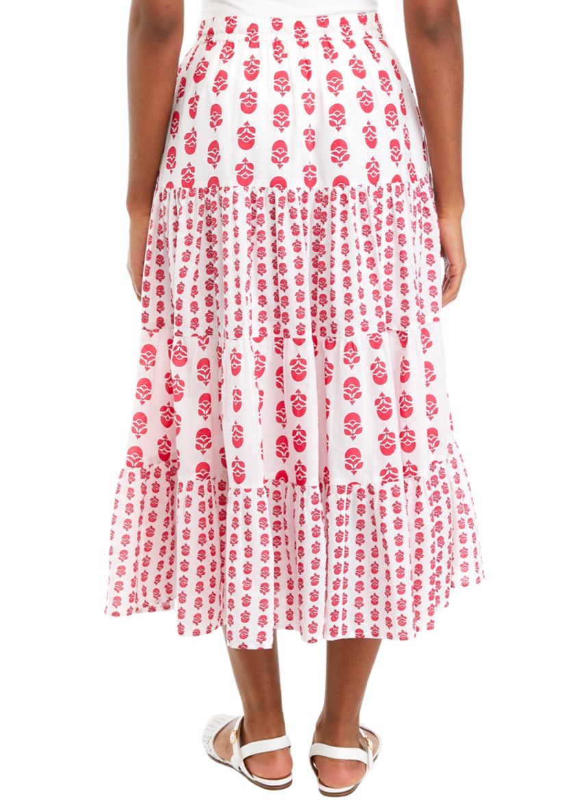Womens Mixed Print Midi Skirt 