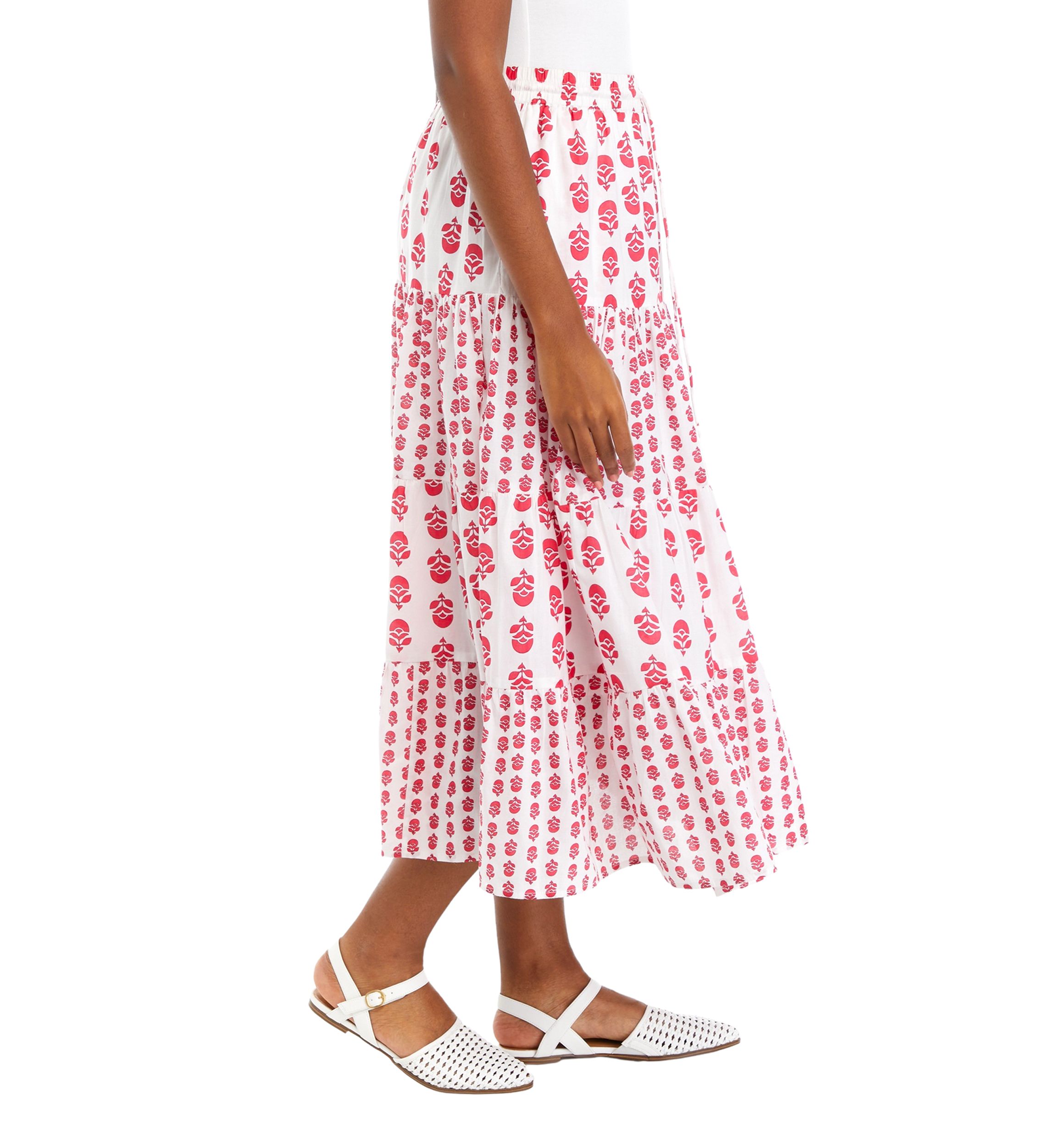 Womens Mixed Print Midi Skirt 