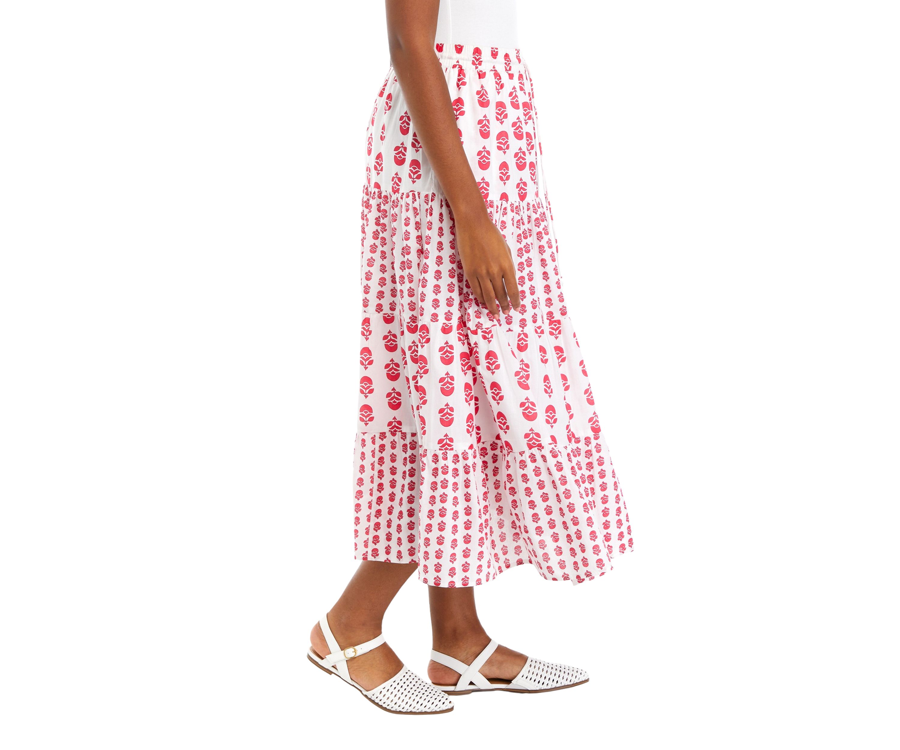 Womens Mixed Print Midi Skirt 