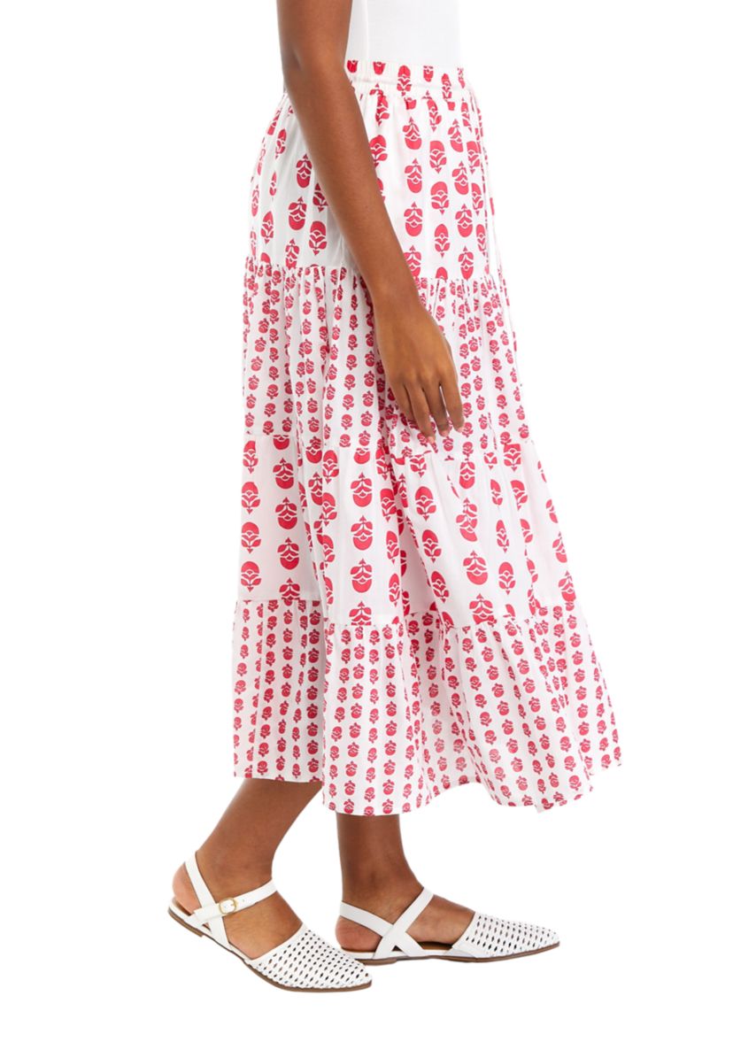 Womens Mixed Print Midi Skirt 
