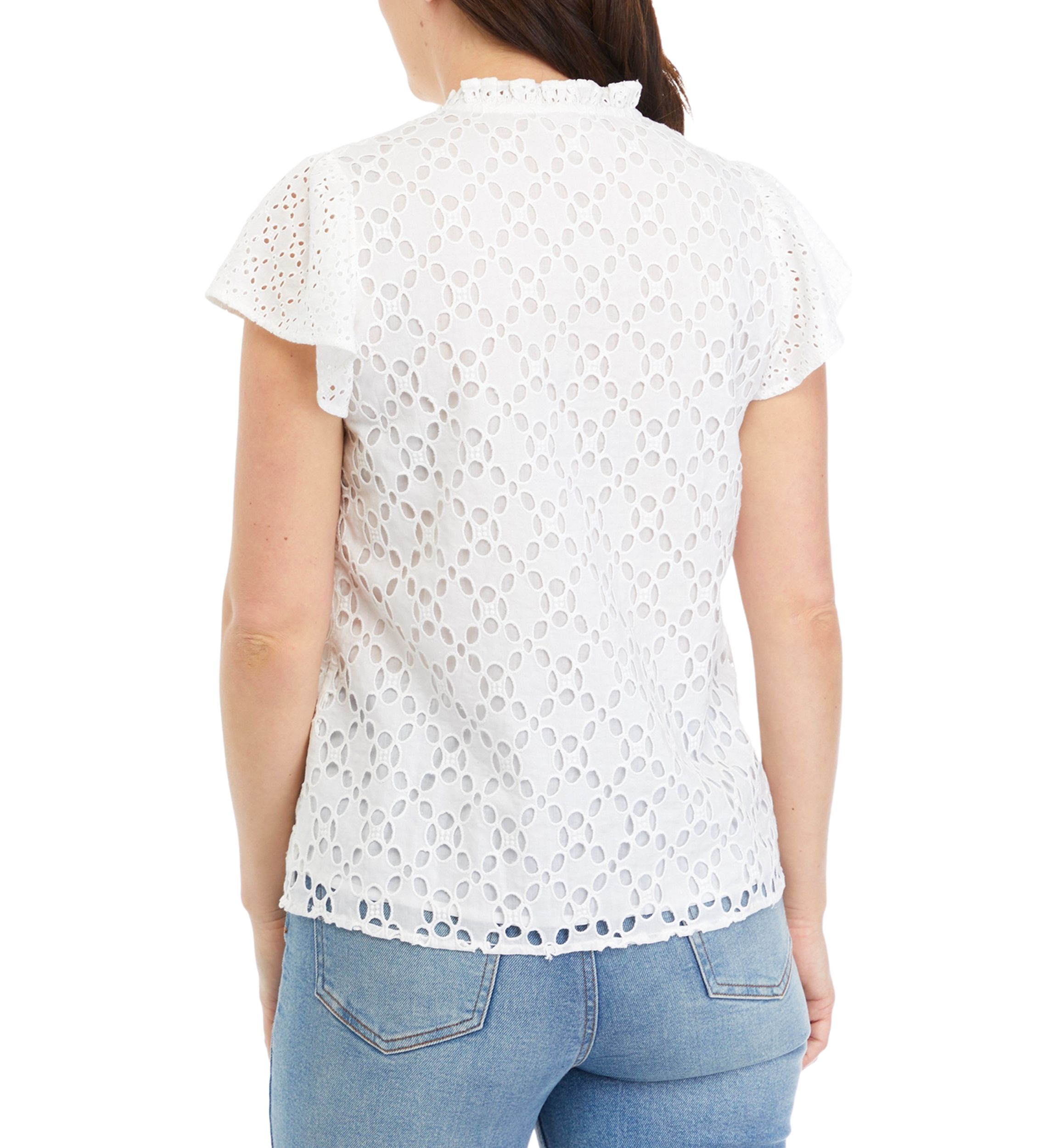 Womens Ruffle Sleeve Eyelet Blouse