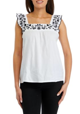 PHILOSOPHY BY REPUBLIC Women's Flutter Sleeve Embroidered Top