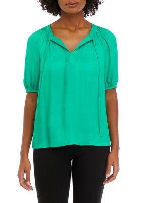 PHILOSOPHY BY REPUBLIC Women's Puff Sleeve Airflow Blouse, Green, XS