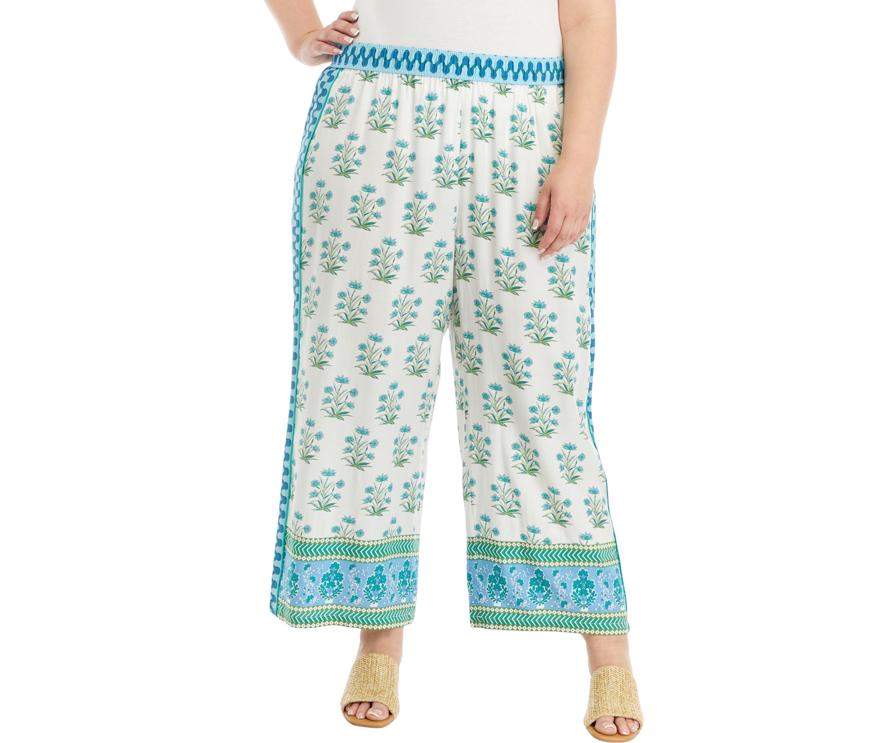 Border Print Pull On Soft Pants 