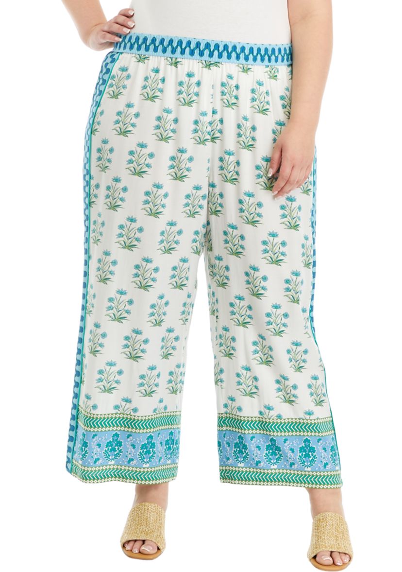 Border Print Pull On Soft Pants 