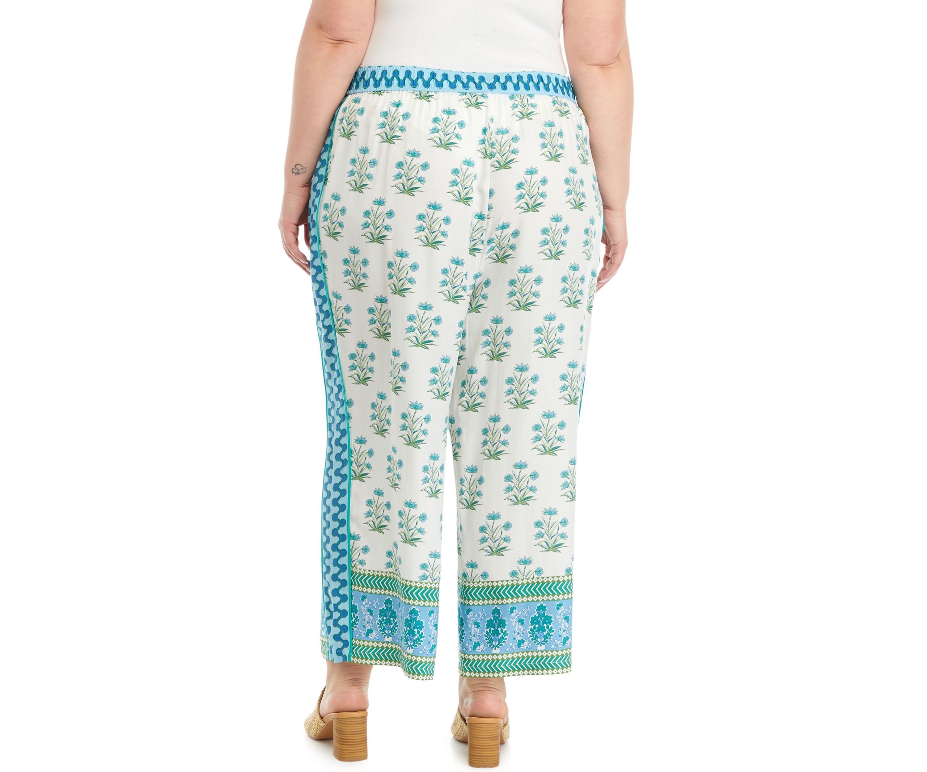 Border Print Pull On Soft Pants 