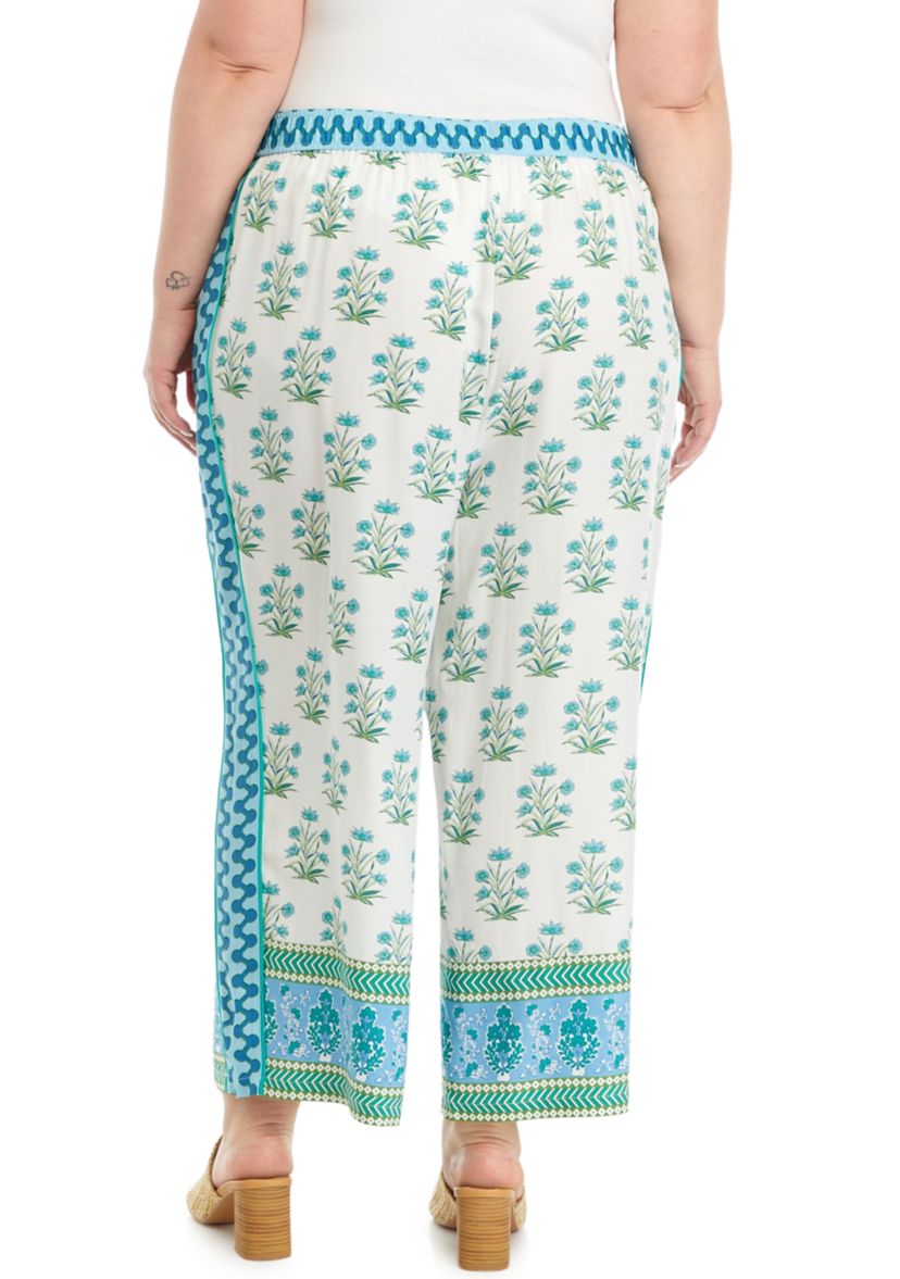 Border Print Pull On Soft Pants 