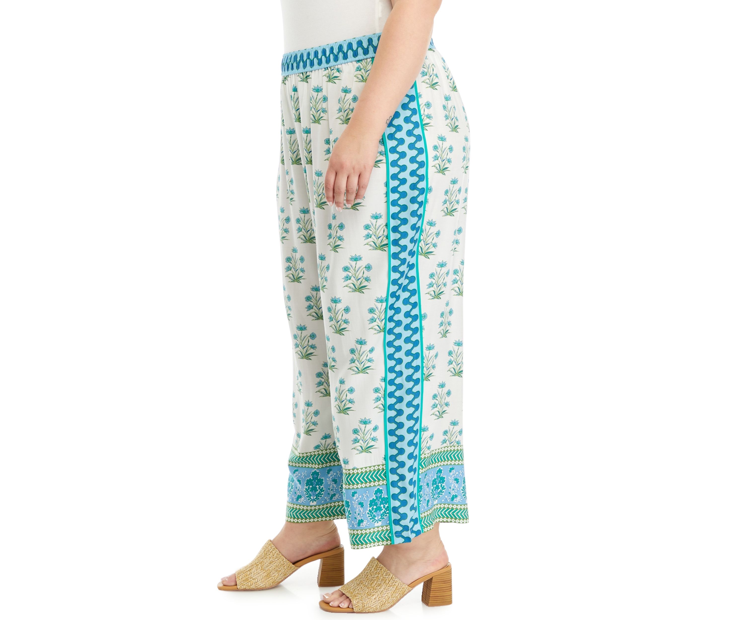 Border Print Pull On Soft Pants 