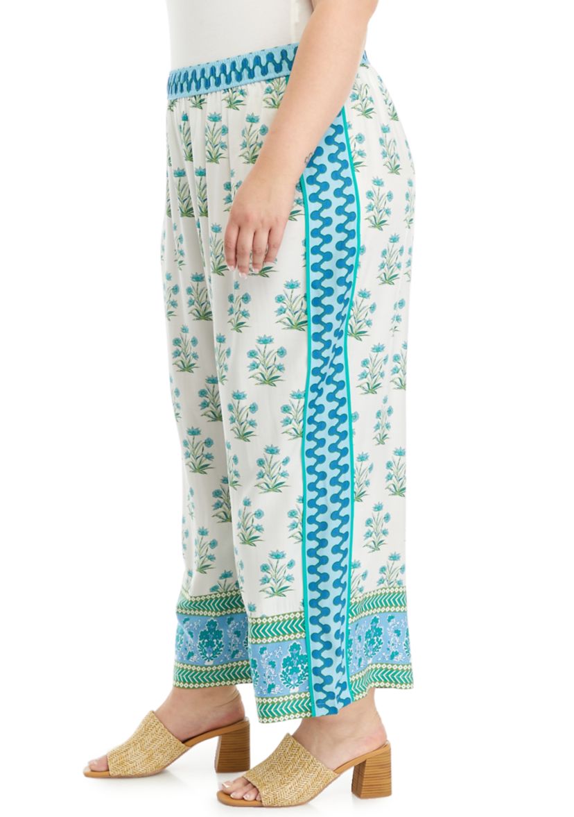 Border Print Pull On Soft Pants 