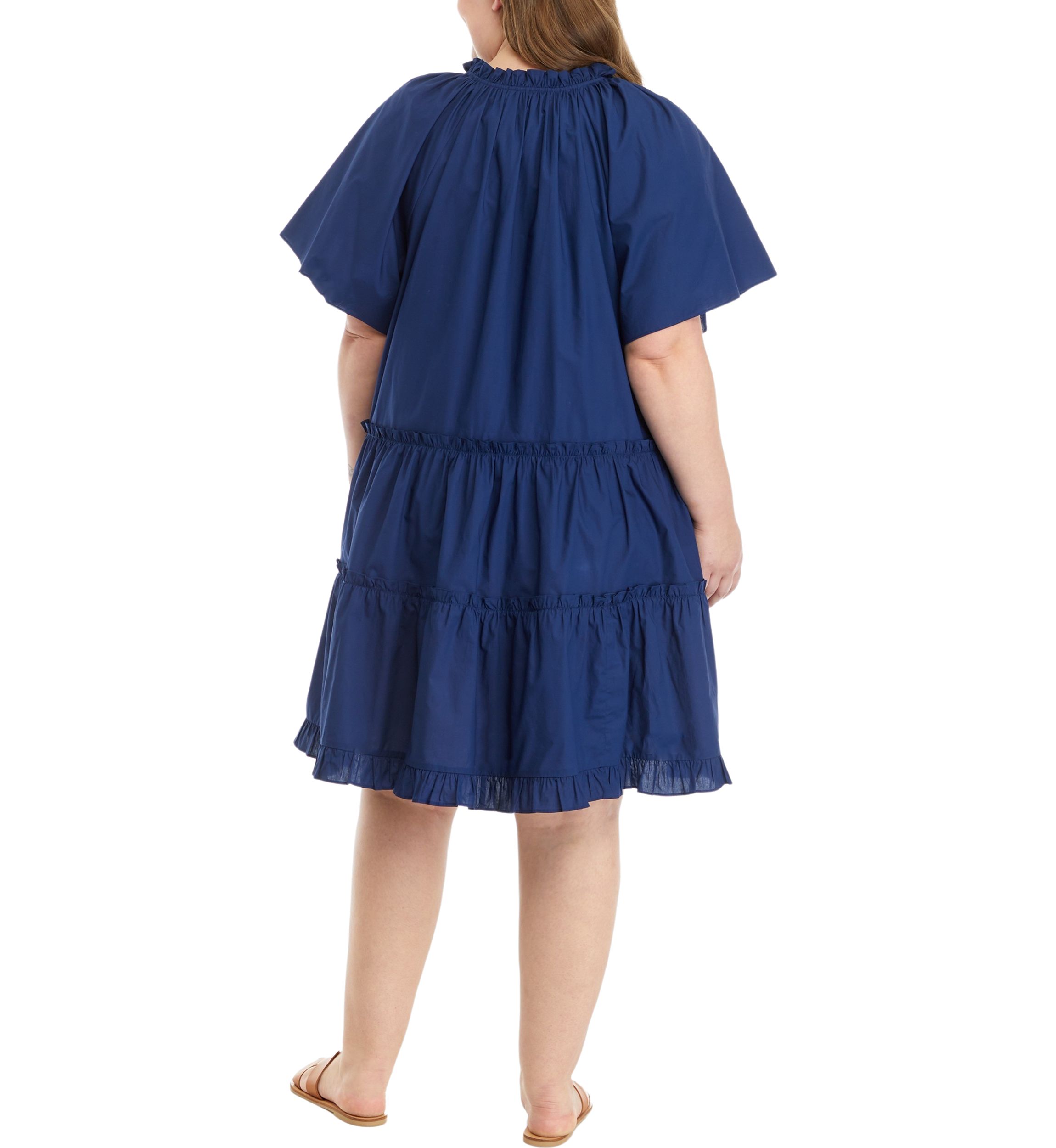 Plus Size Short Sleeve Button Front Tiered Dress 