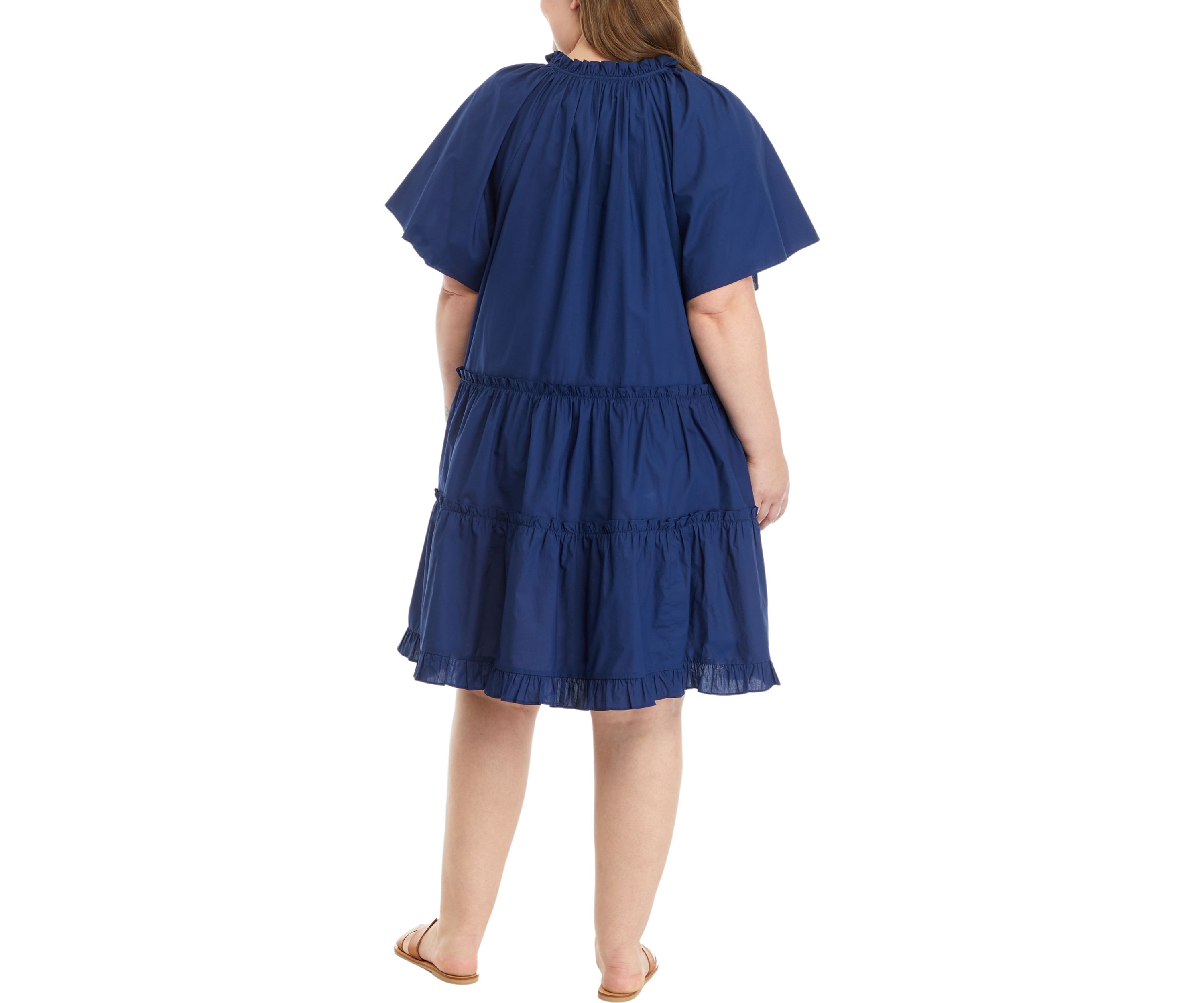 Plus Size Short Sleeve Button Front Tiered Dress 