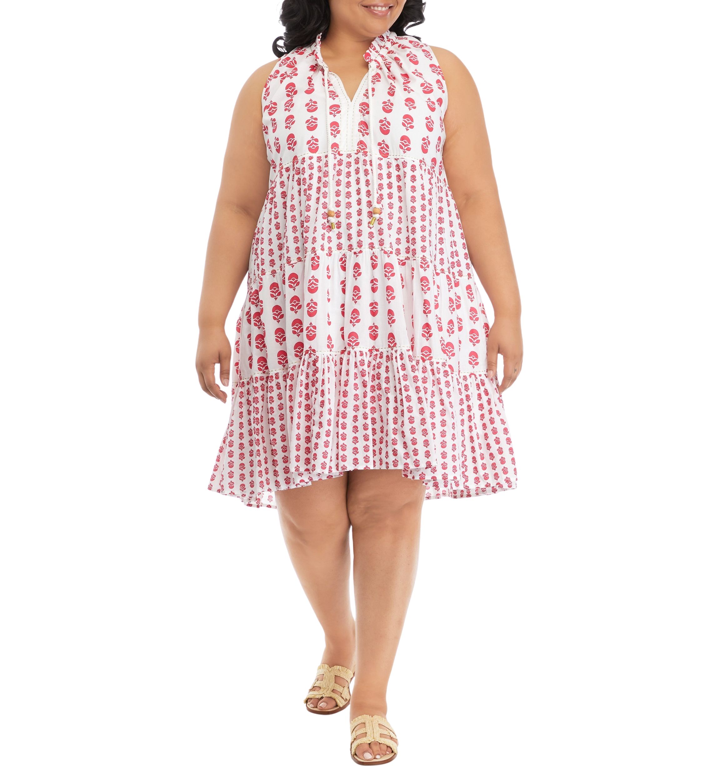 Plus Size Printed Sleeveless Tiered Dress