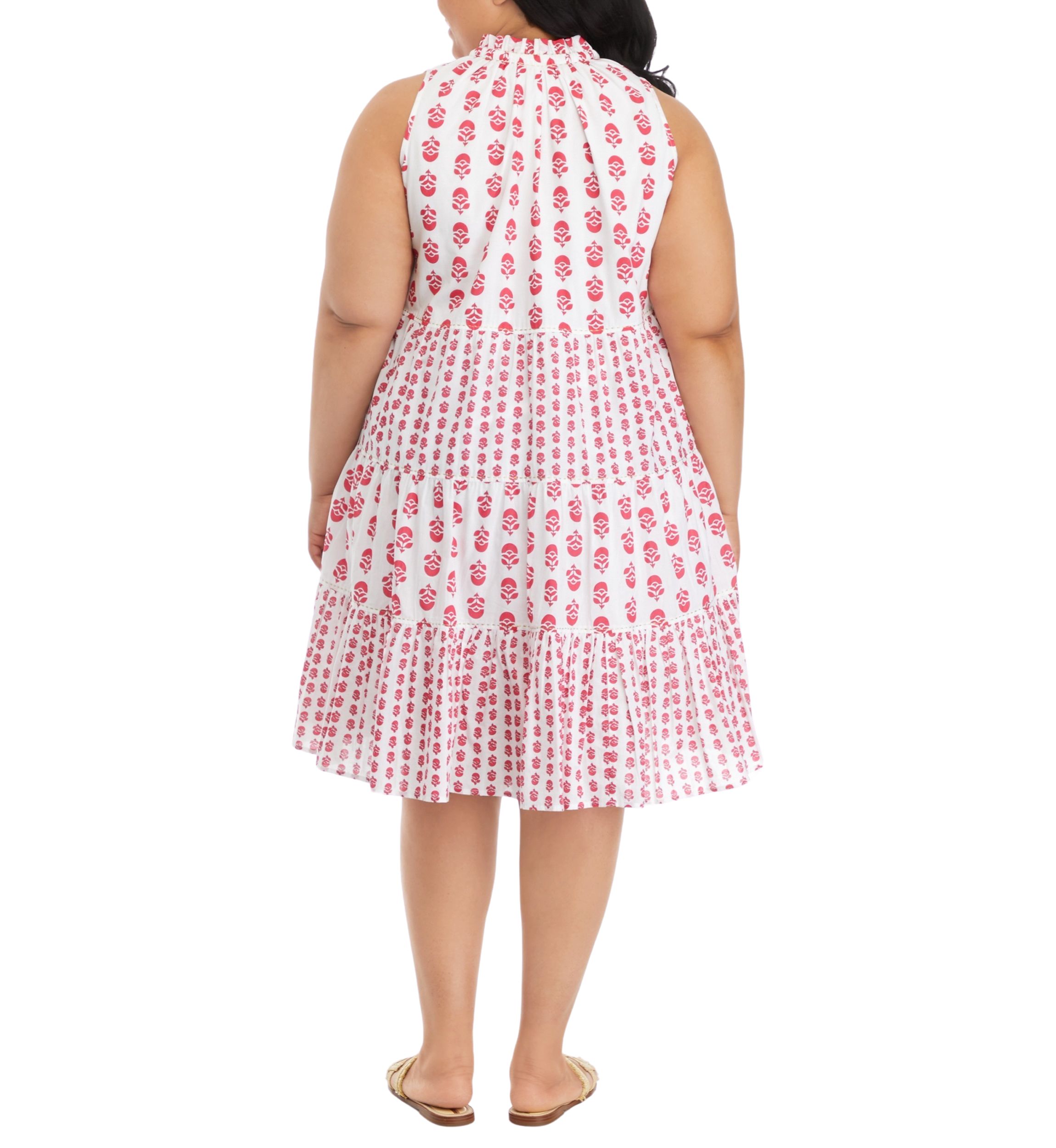 Plus Size Printed Sleeveless Tiered Dress