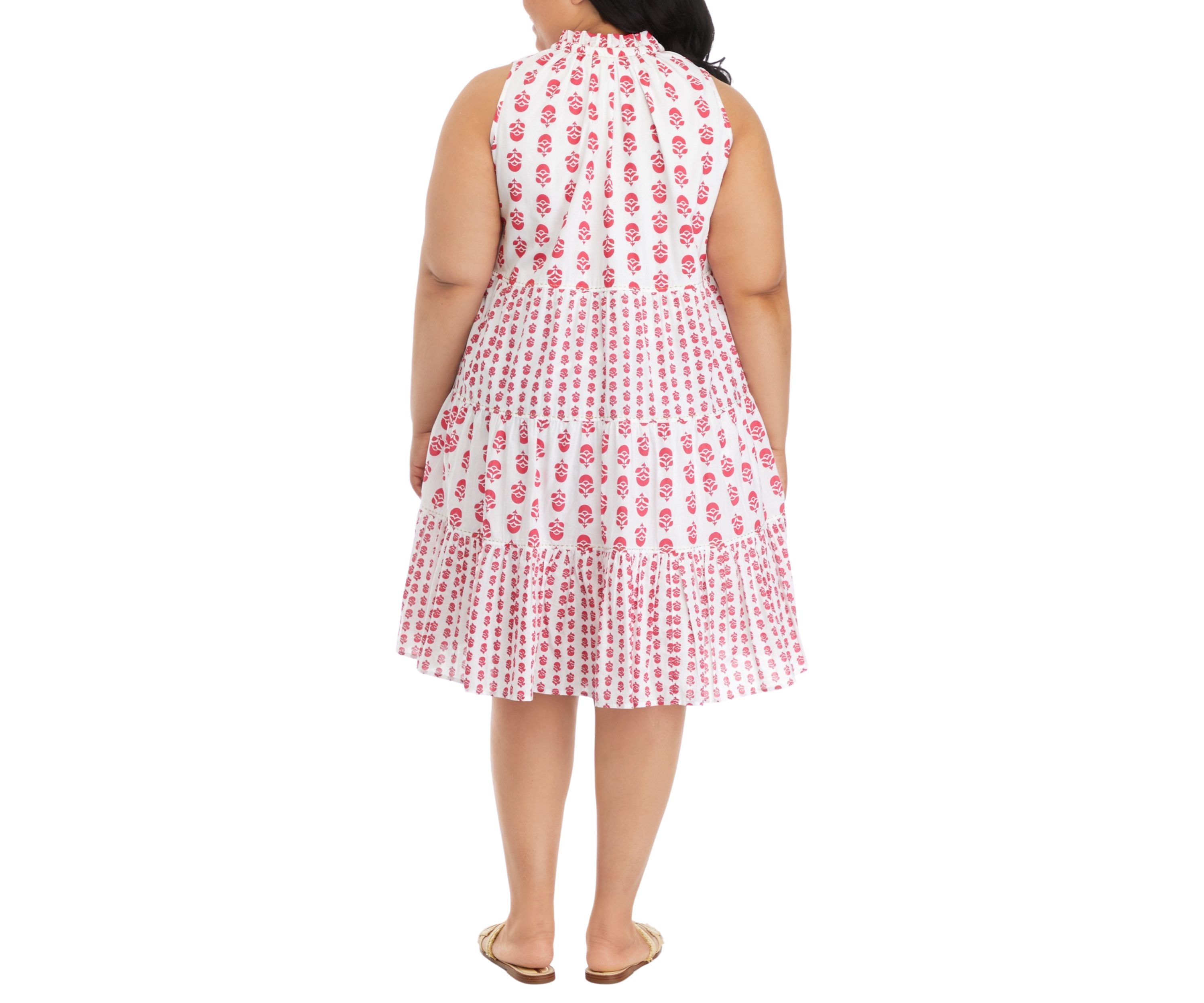 Plus Size Printed Sleeveless Tiered Dress