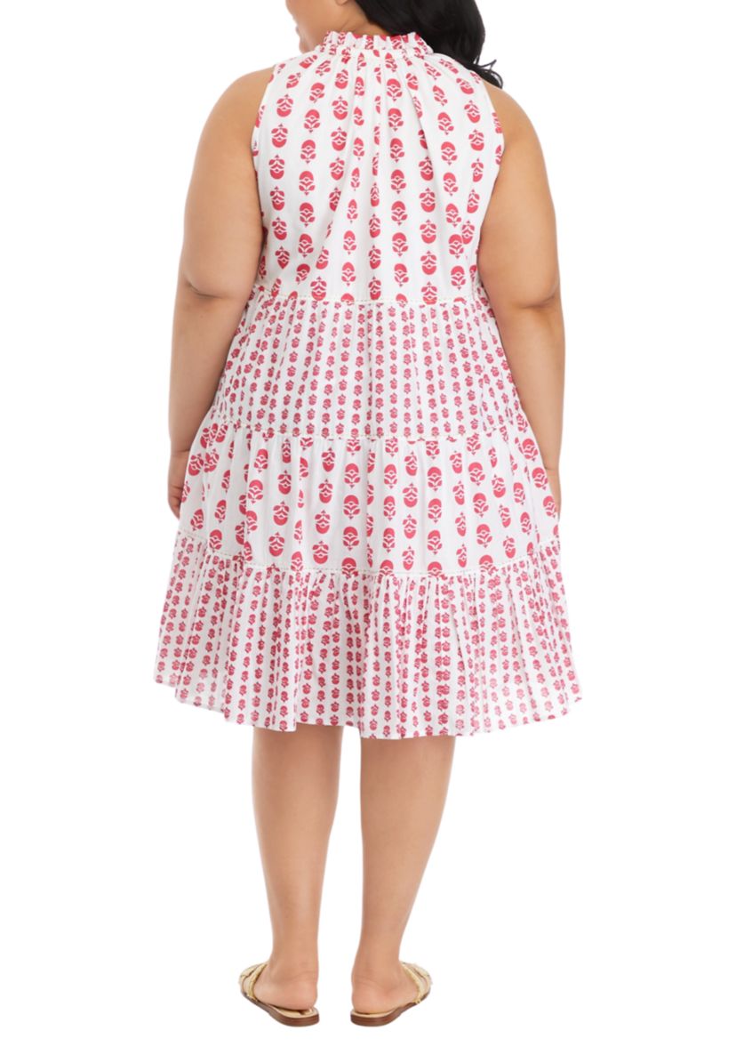 Plus Size Printed Sleeveless Tiered Dress