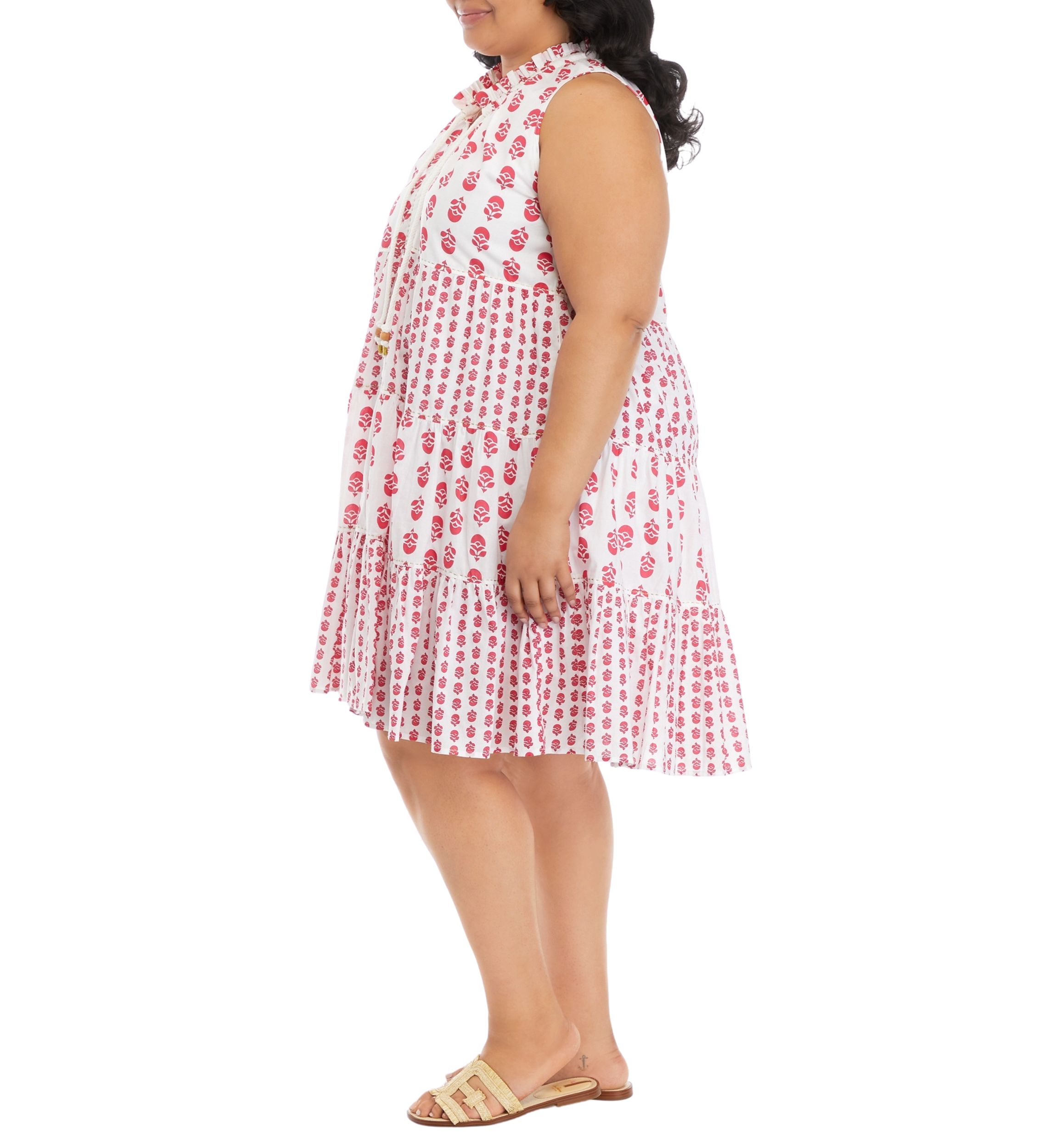 Plus Size Printed Sleeveless Tiered Dress