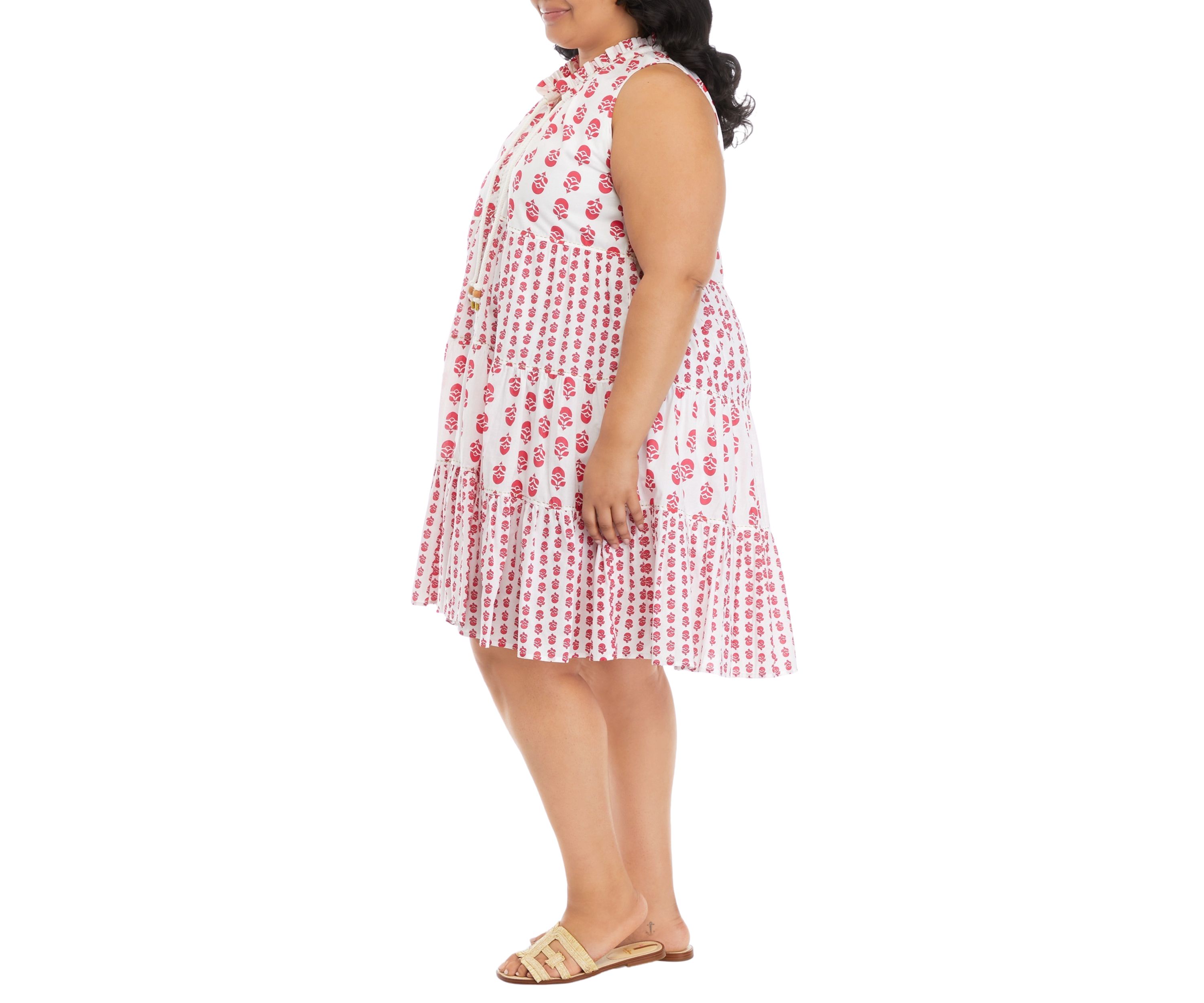 Plus Size Printed Sleeveless Tiered Dress