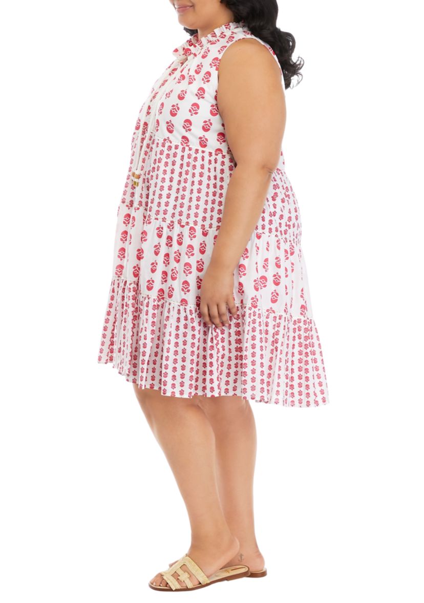 Plus Size Printed Sleeveless Tiered Dress