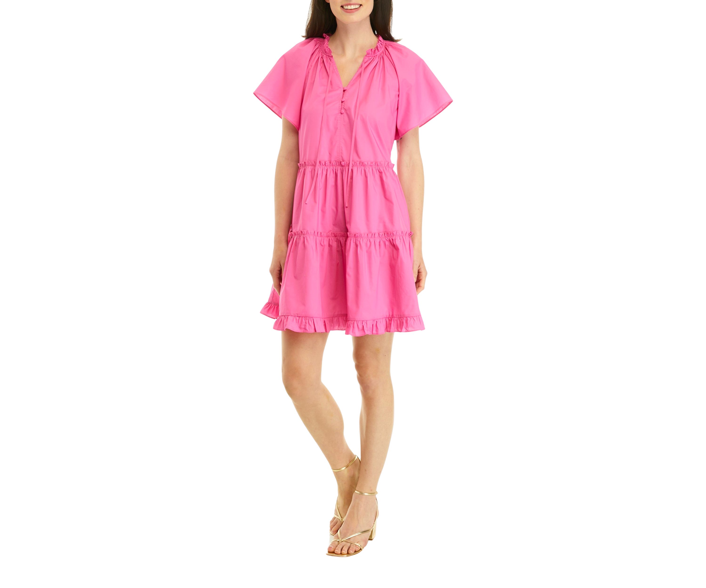 Womens Short Sleeve Button Front Dress