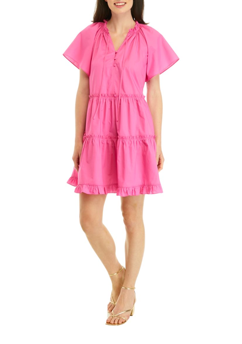 Womens Short Sleeve Button Front Dress