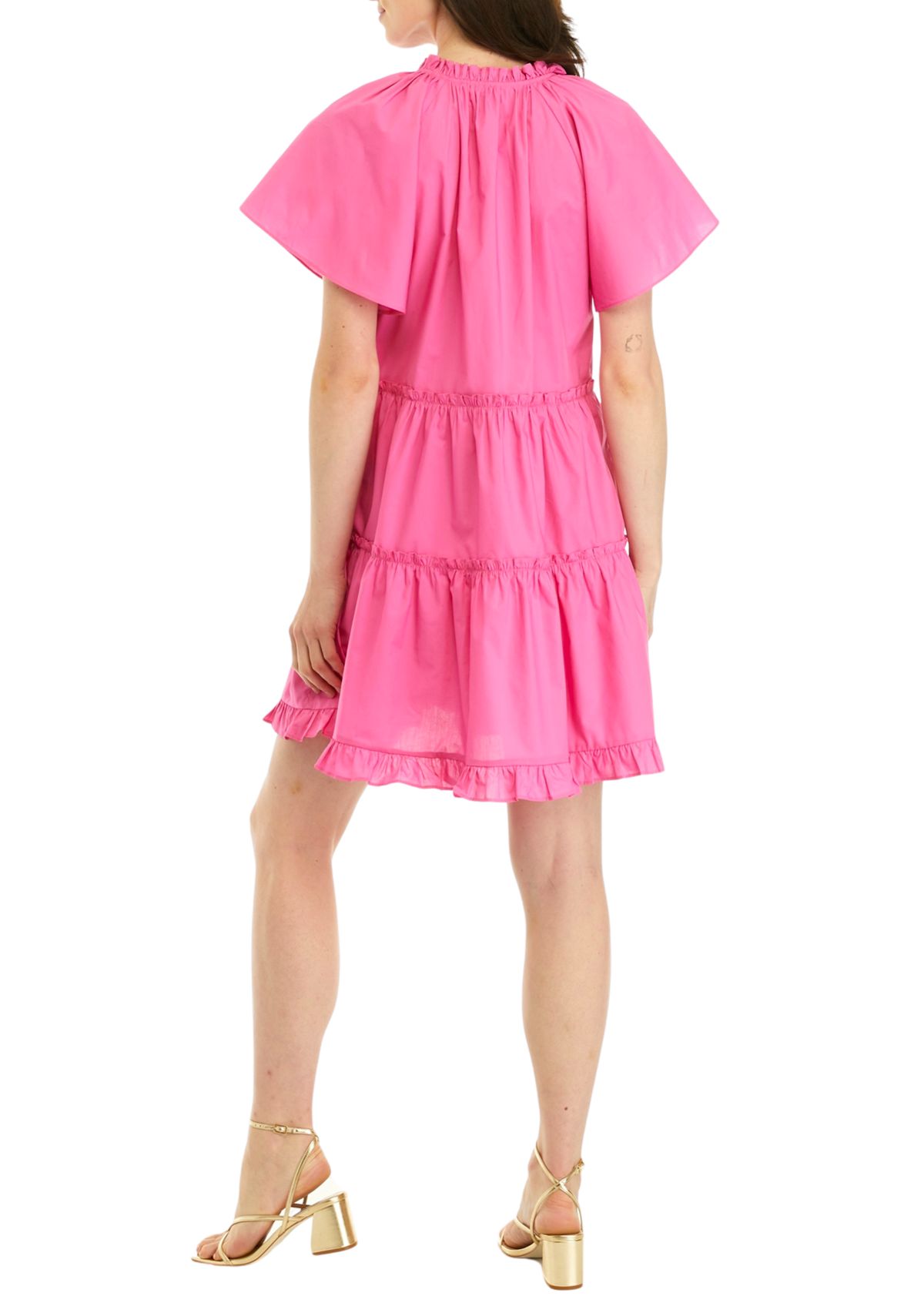 Womens Short Sleeve Button Front Dress