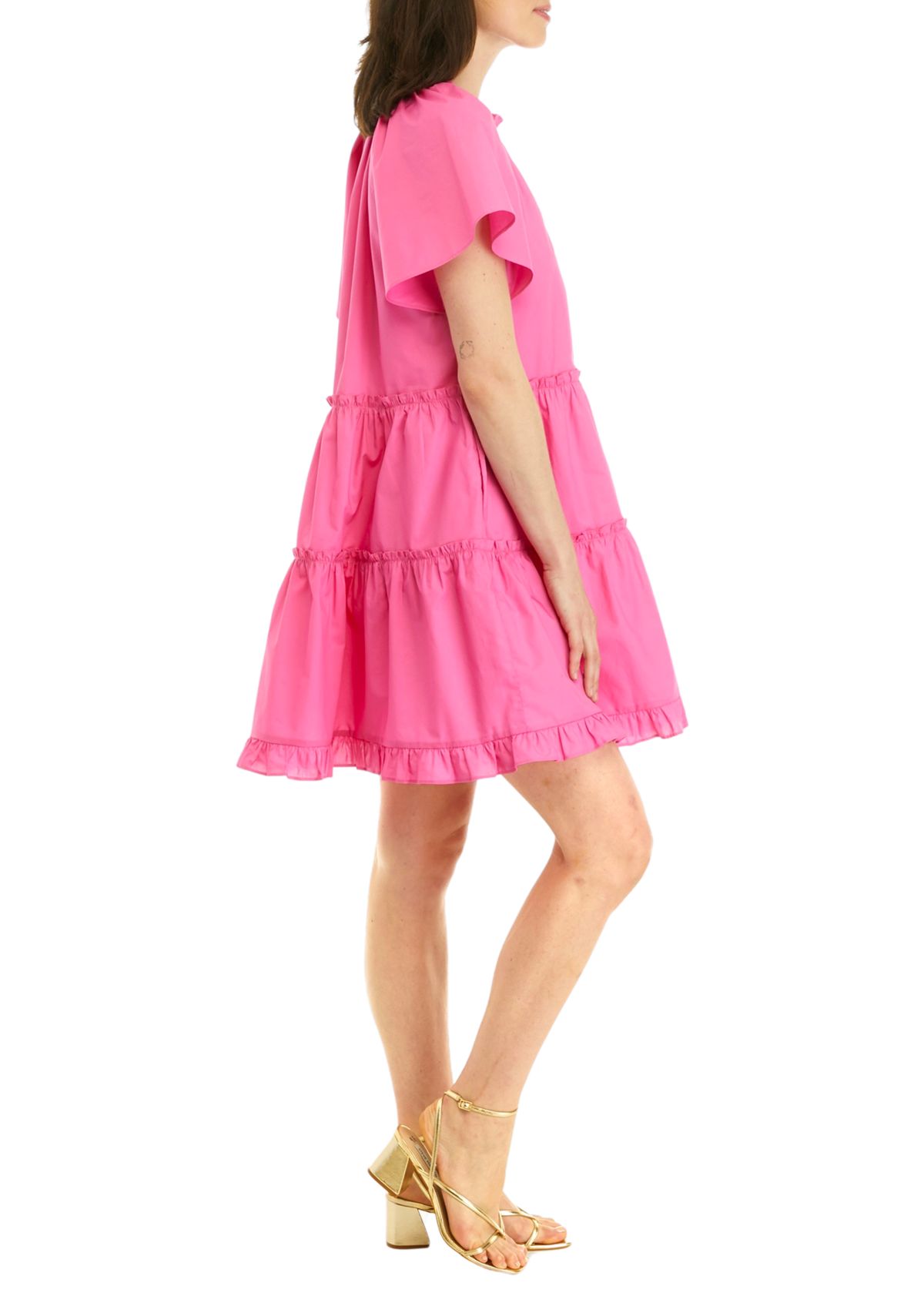 Womens Short Sleeve Button Front Dress