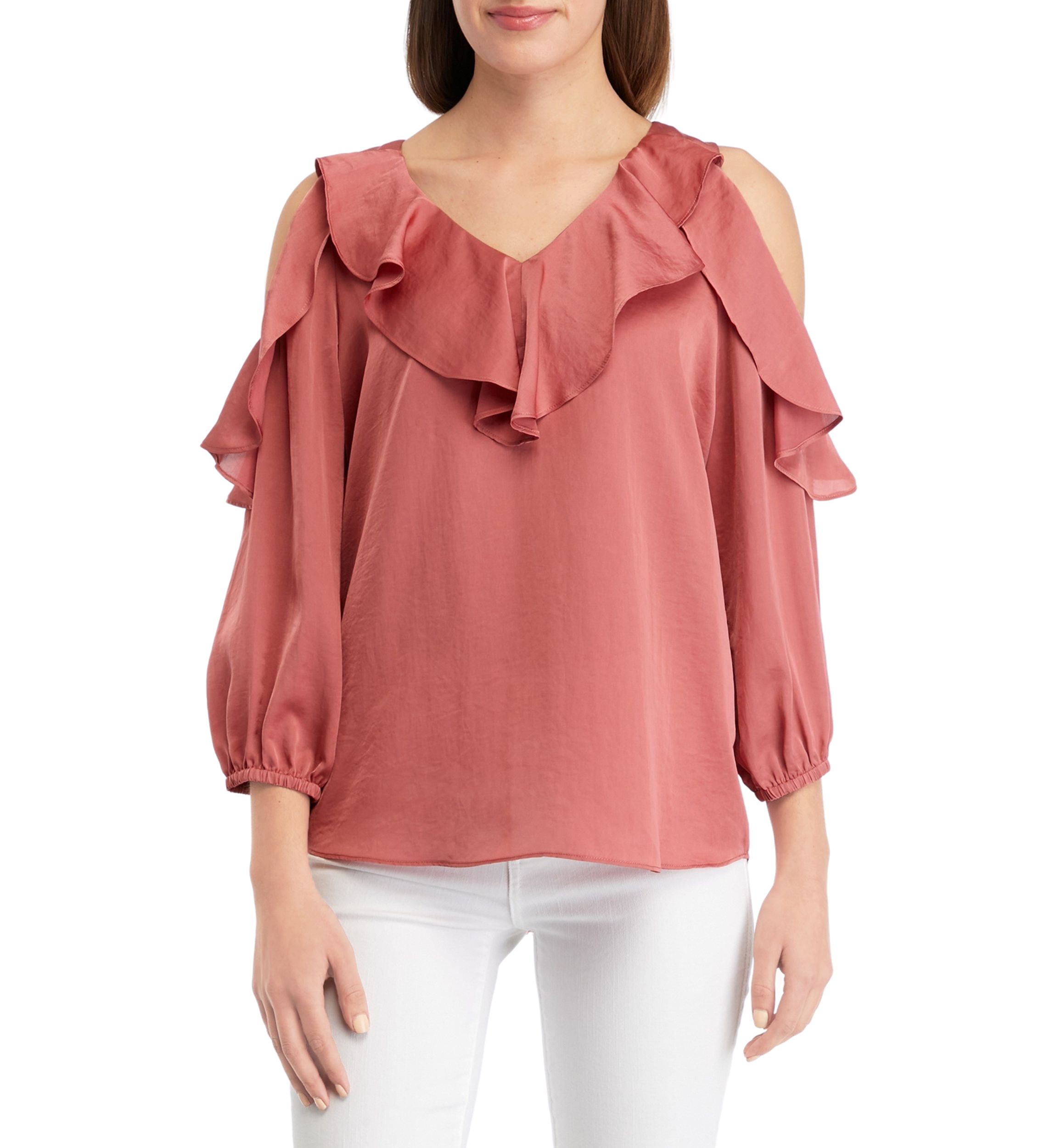 Womens Solid Cold Shoulder Airflow Blouse