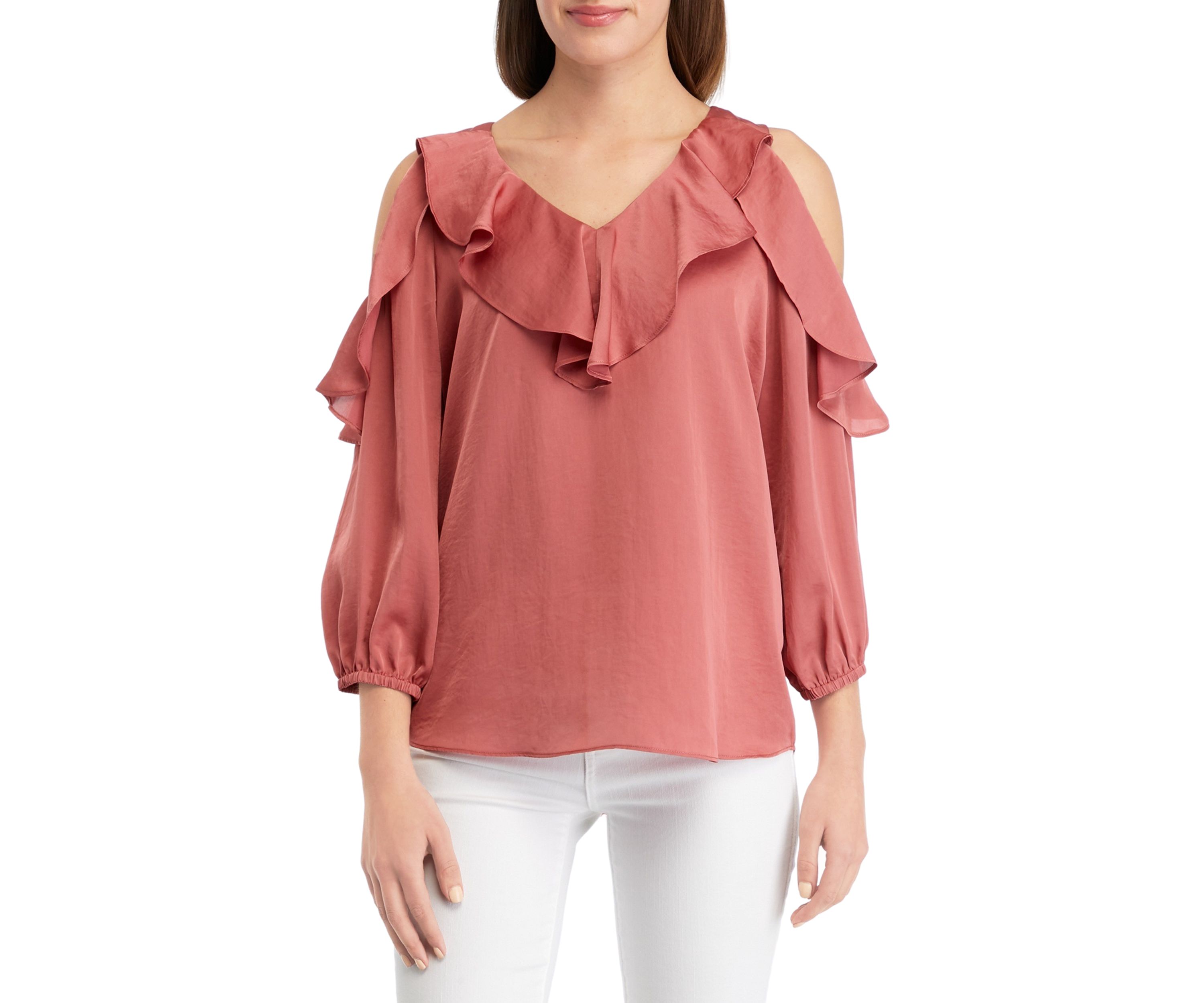 Womens Solid Cold Shoulder Airflow Blouse
