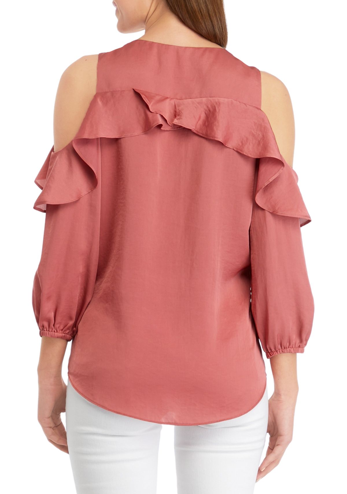 Womens Solid Cold Shoulder Airflow Blouse