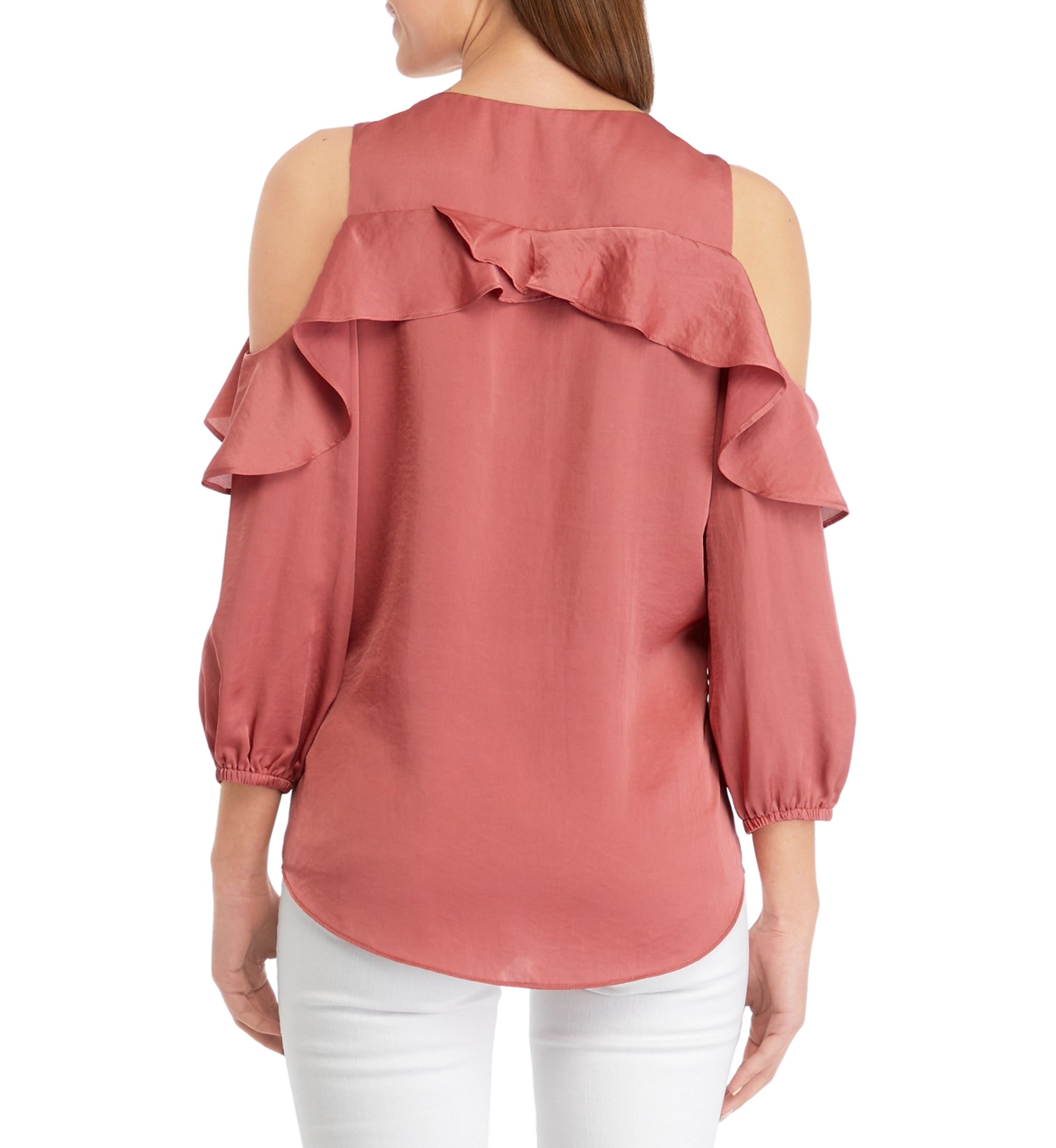 Womens Solid Cold Shoulder Airflow Blouse