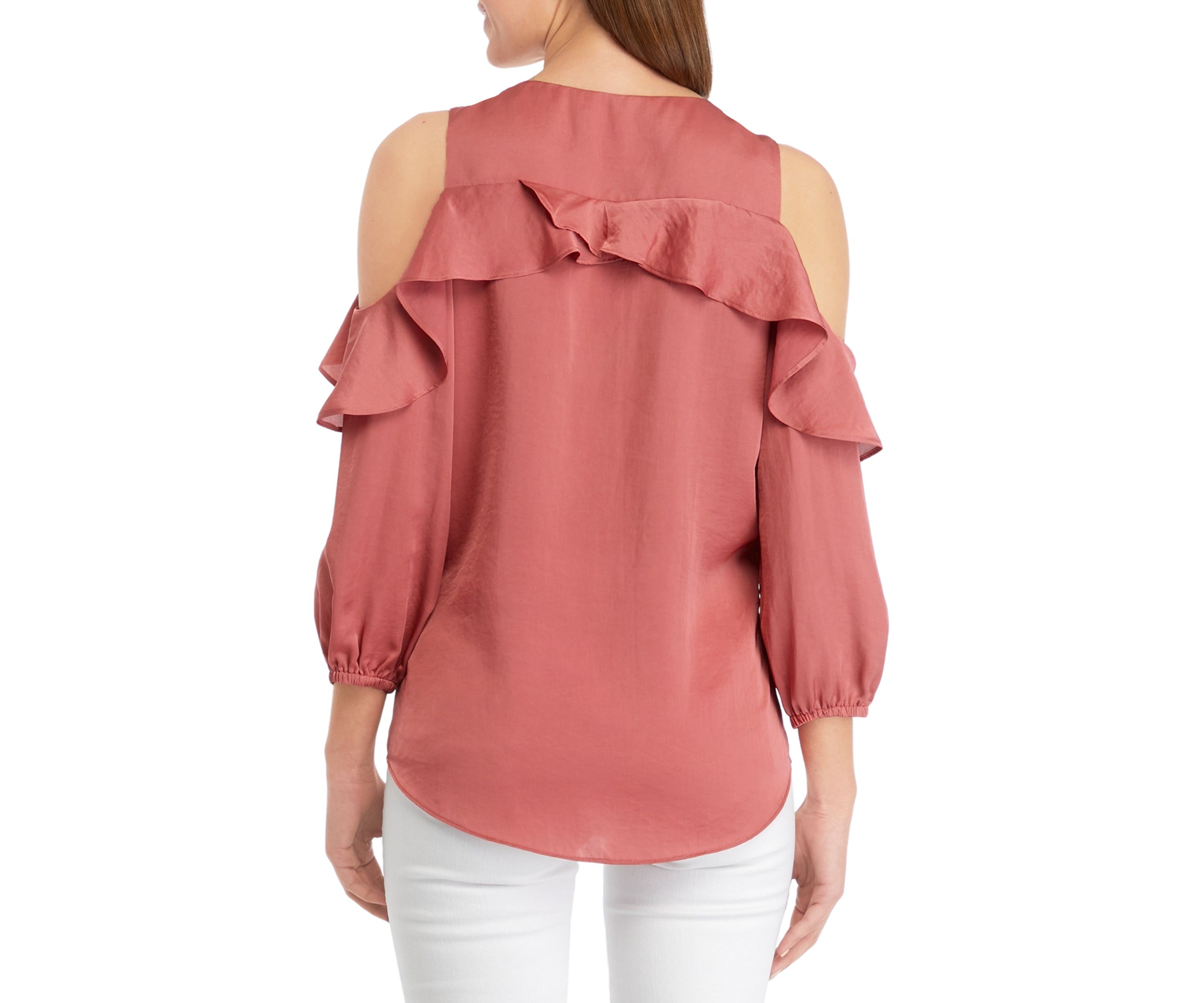 Womens Solid Cold Shoulder Airflow Blouse