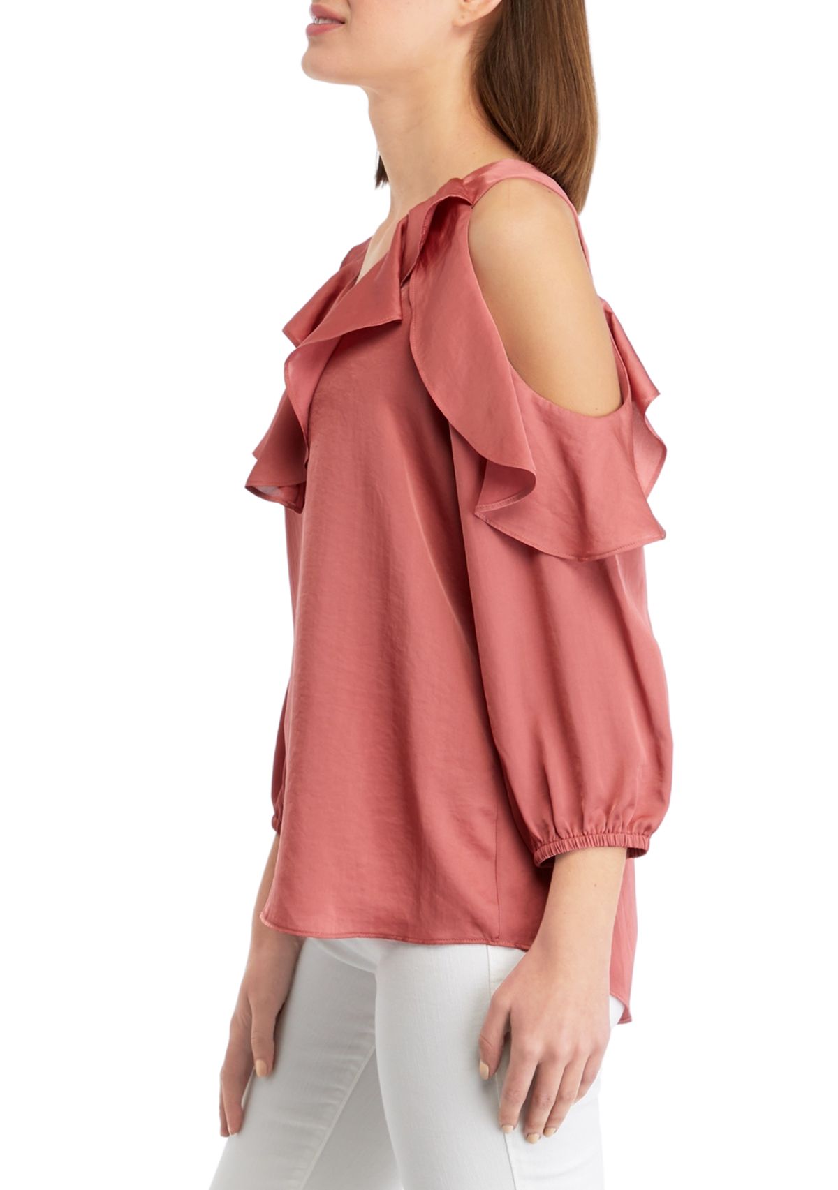 Womens Solid Cold Shoulder Airflow Blouse