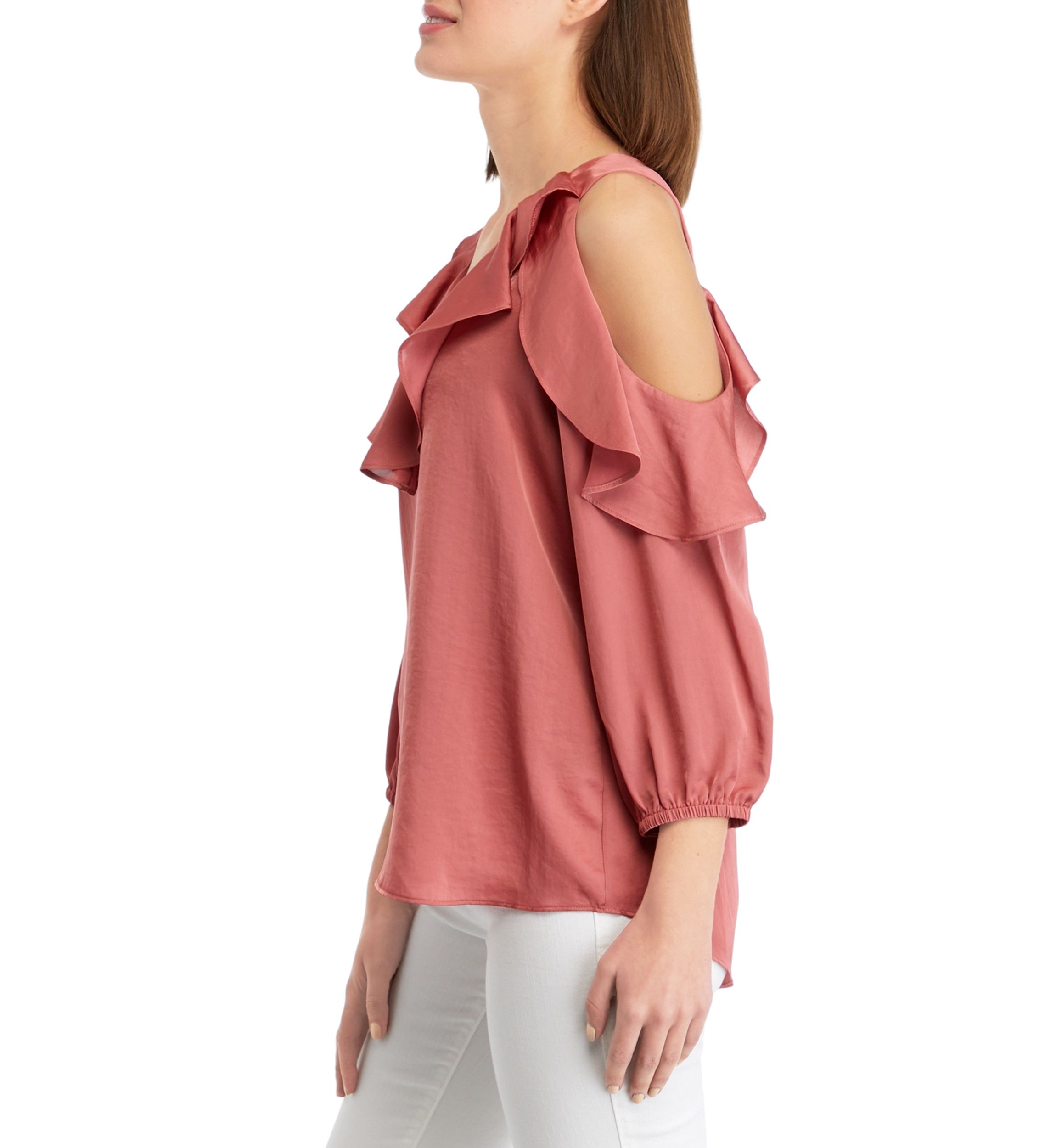 Womens Solid Cold Shoulder Airflow Blouse
