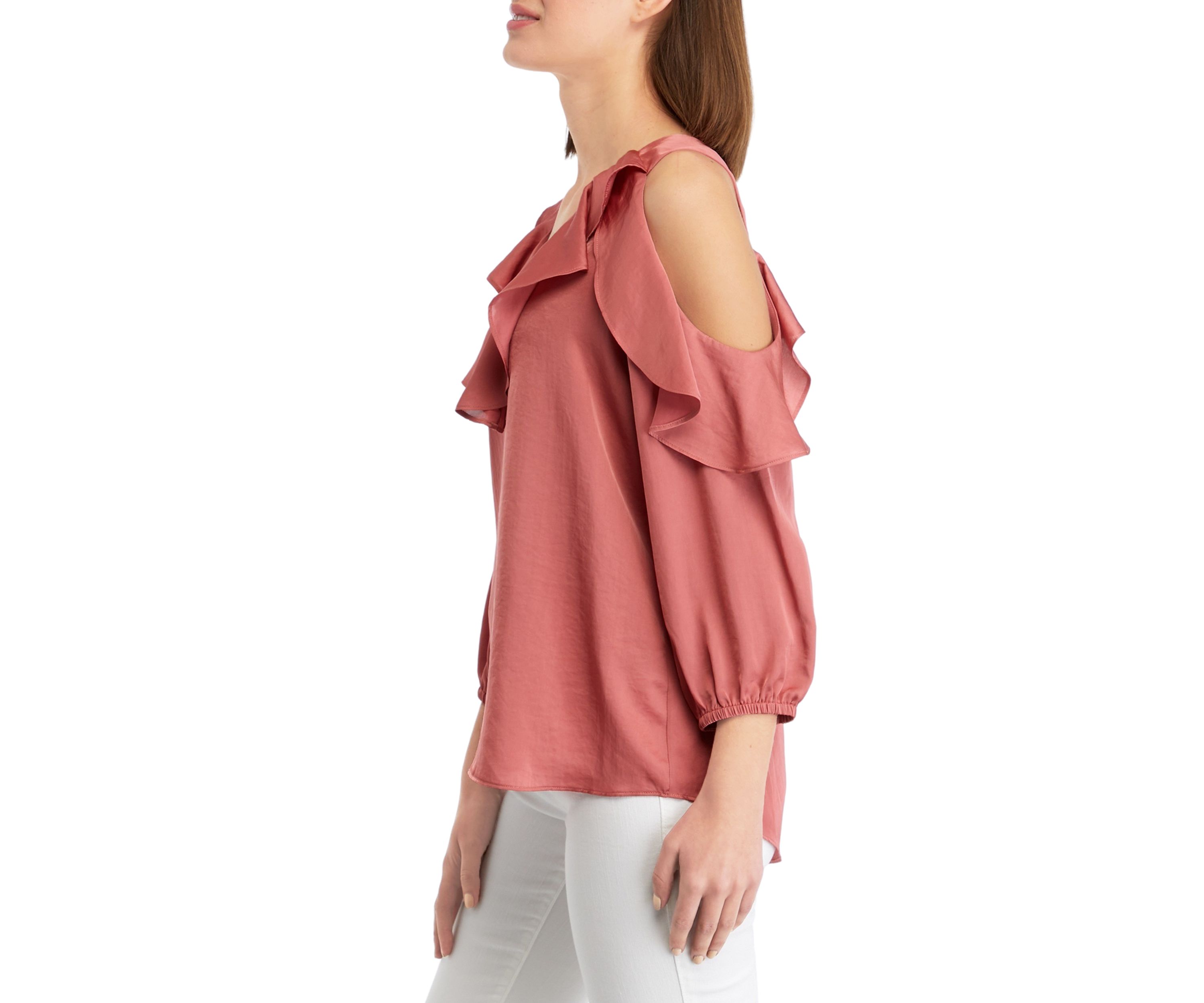 Womens Solid Cold Shoulder Airflow Blouse
