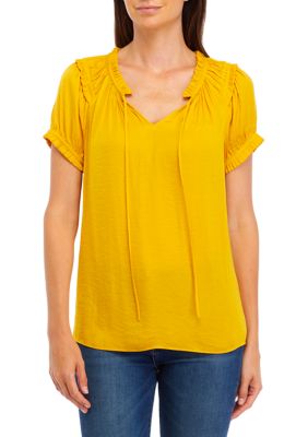 PHILOSOPHY BY REPUBLIC Women's Short Sleeve Tie Neck Airflow Blouse