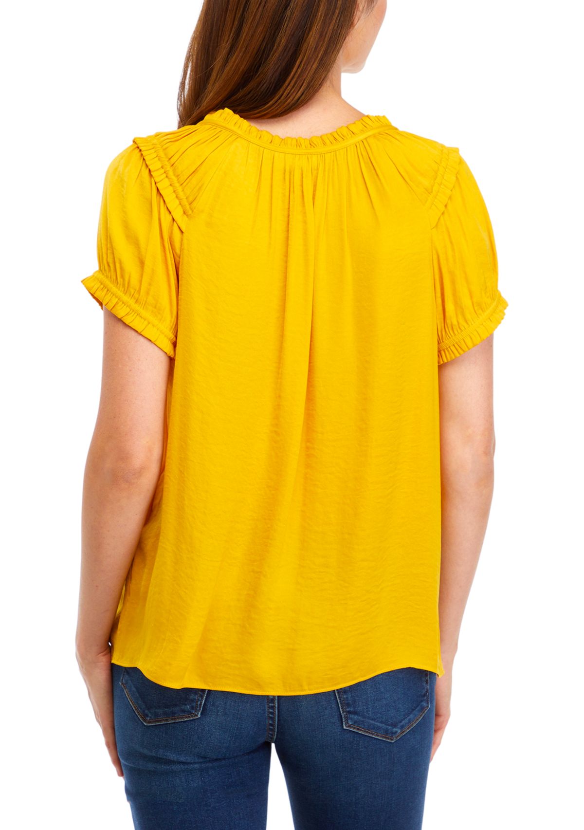 Womens Short Sleeve Tie Neck Airflow Blouse