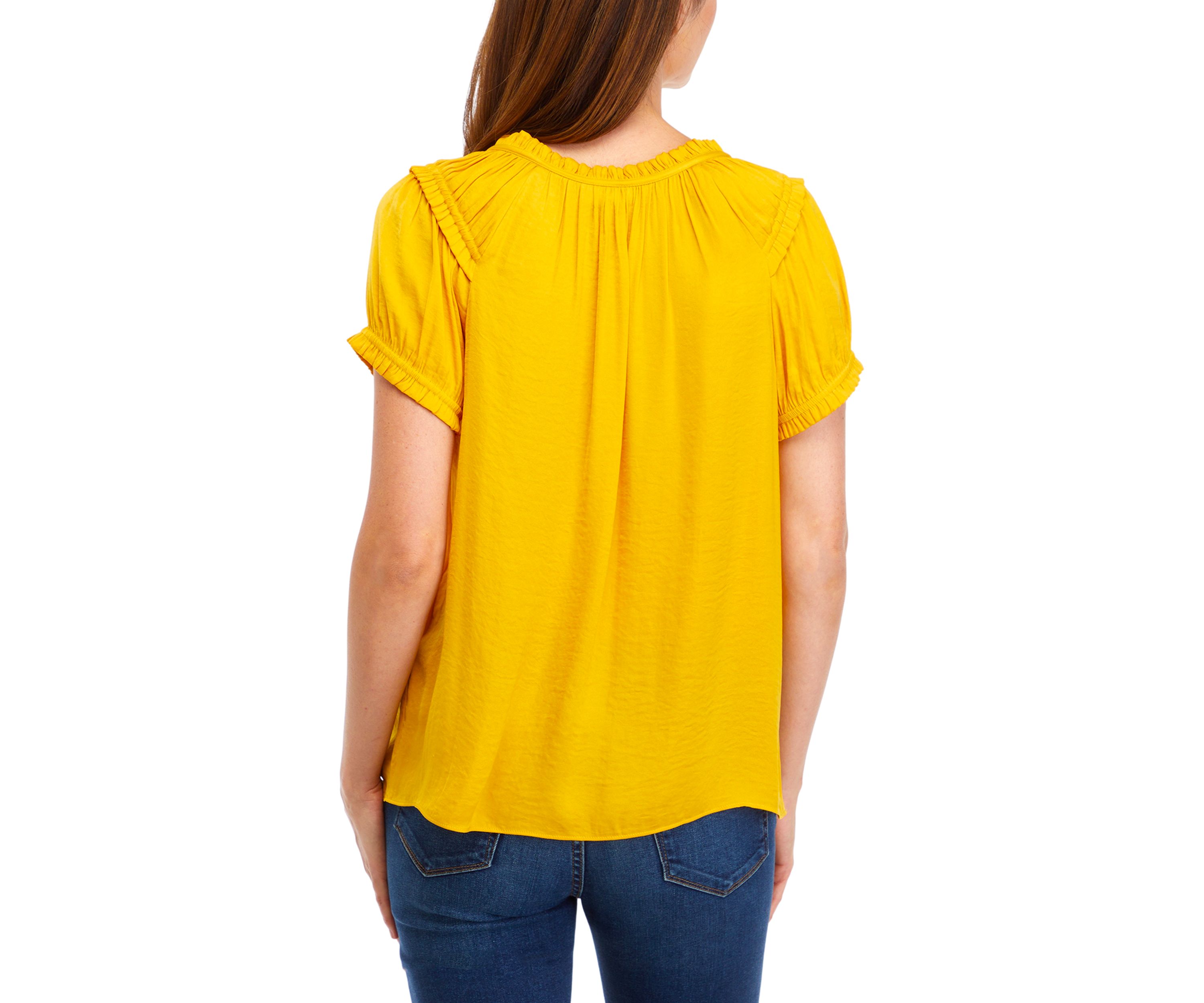 Womens Short Sleeve Tie Neck Airflow Blouse