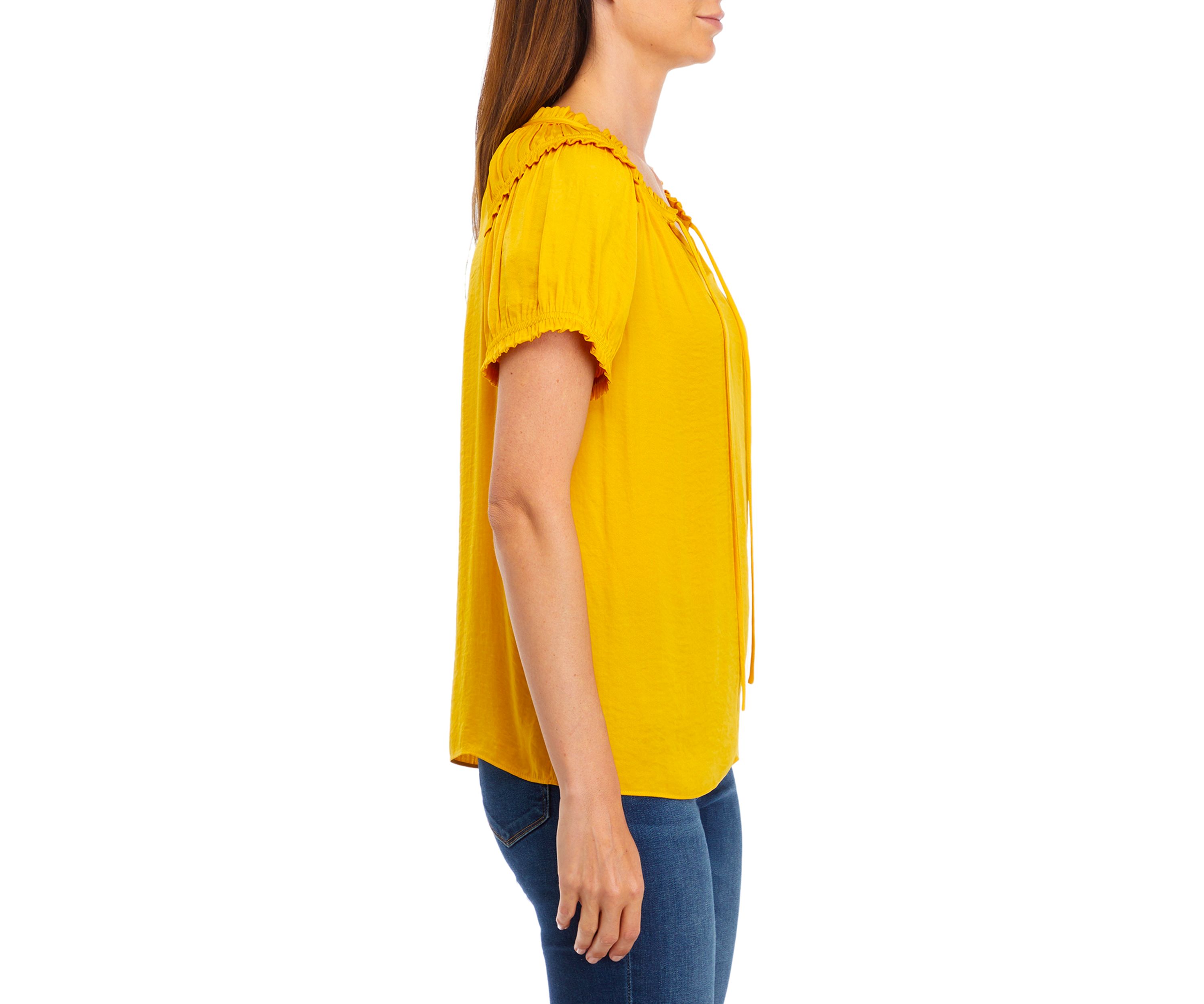 Womens Short Sleeve Tie Neck Airflow Blouse