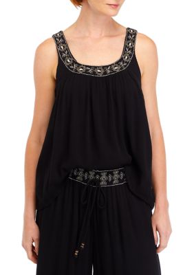 PHILOSOPHY BY REPUBLIC Women's Embroidered Tank Top, Black, Medium