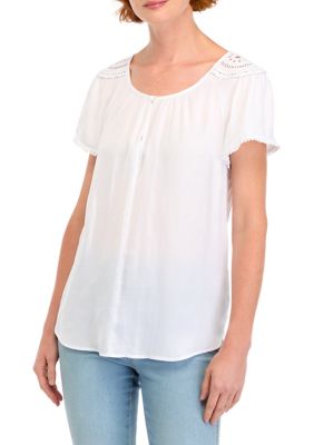 PHILOSOPHY BY REPUBLIC Women's Raglan Sleeve Blouse with Lace, White, Small