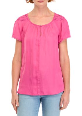 PHILOSOPHY BY REPUBLIC Women's Raglan Sleeve Blouse with Lace, Small