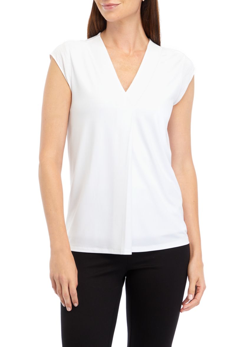 Womens Cap Sleeve V-Neck Knit Top