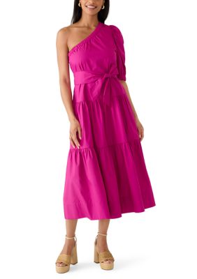 PHILOSOPHY BY REPUBLIC Women's One Shoulder Tie Waist Tiered Dress