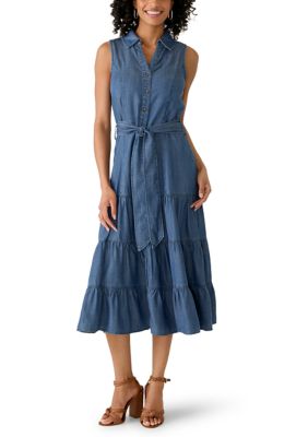 PHILOSOPHY BY REPUBLIC Women's Sleeveless Tie Waist Tier Dress