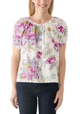 PHILOSOPHY BY REPUBLIC Women's Puff Sleeve Button Front Blouse