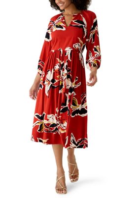 PHILOSOPHY BY REPUBLIC Women's 3/4 Sleeve Split Neck Floral Midi Dress, XL